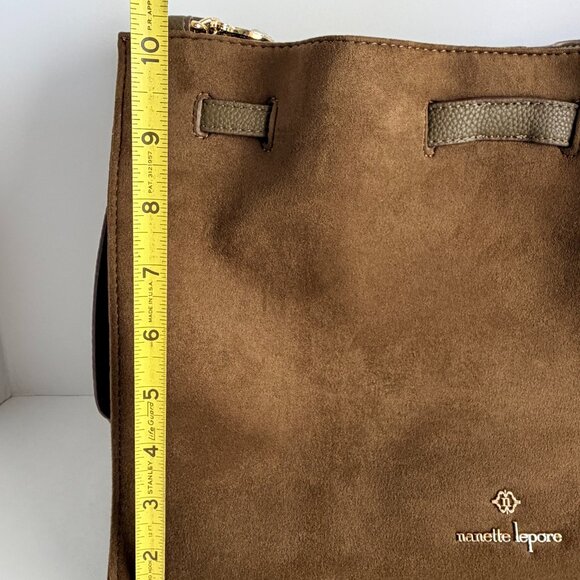 Nanette Lepore Brown Suede Tote Leather Trim Gold Hardware - Picture 8 of 9